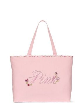 PINK Victoria's Secret Light Pink Floral Script Tote